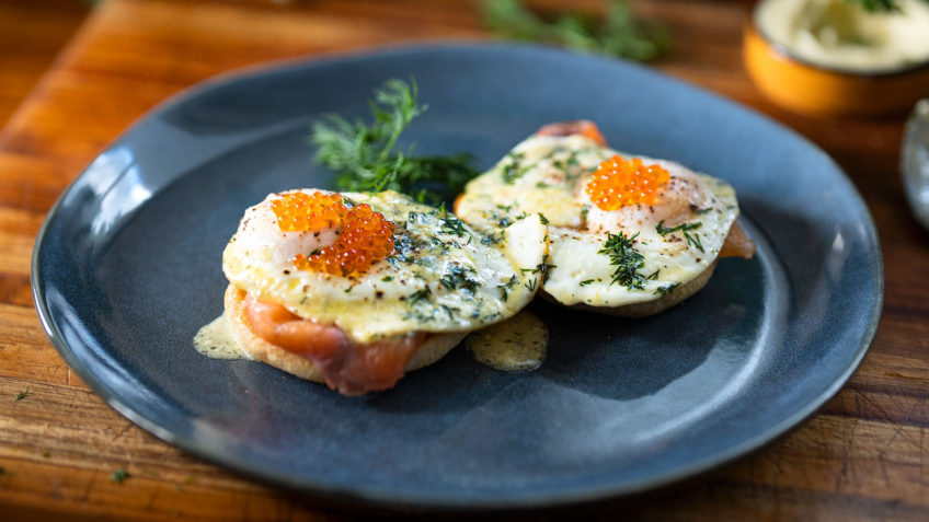 Fried Eggs and Salmon Muffins